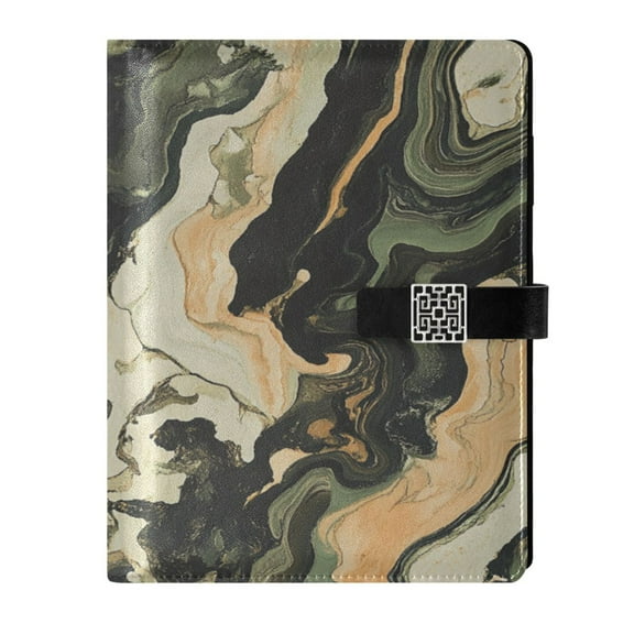 9.2x6.7 inch Leather Notebook 100 Sheets, Multi-Pocket Design & Pen Loop Earth Tone Camouflage Refillable Journal Organizer