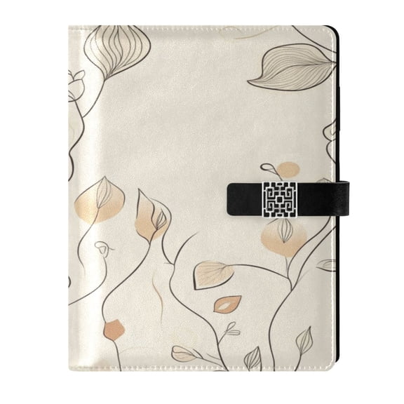 9.2x6.7 inch Leather Notebook 100 Sheets, Multi-Pocket Design & Pen Loop Elegant Simple Line Art Refillable Journal Organizer