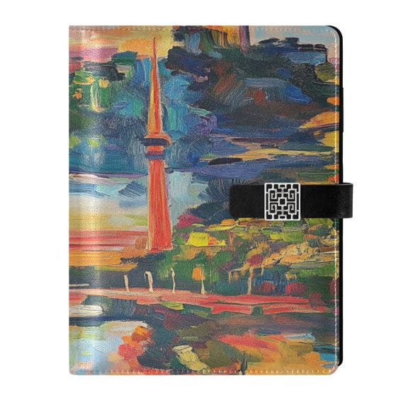 9.2x6.7 inch Leather Notebook 100 Sheets, Multi-Pocket Design & Pen Loop Expressionism Style Painting Refillable Journal Organizer