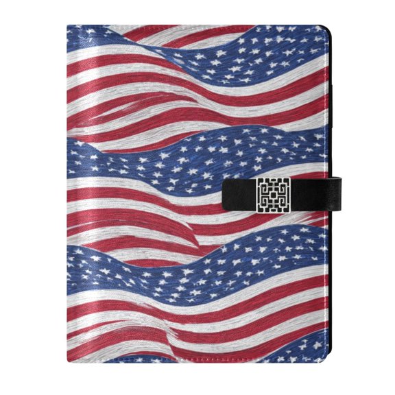 9.2x6.7 inch Leather Notebook 100 Sheets, Multi-Pocket Design & Pen Loop Flags Wave Pattern Refillable Journal Organizer