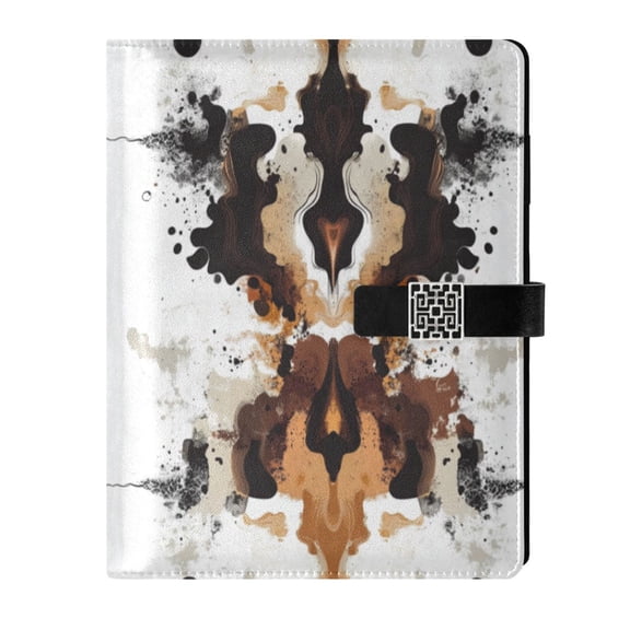 9.2x6.7 inch Leather Notebook 100 Sheets, Multi-Pocket Design & Pen Loop Flowing Black and Brown Lines Refillable Journal Organizer