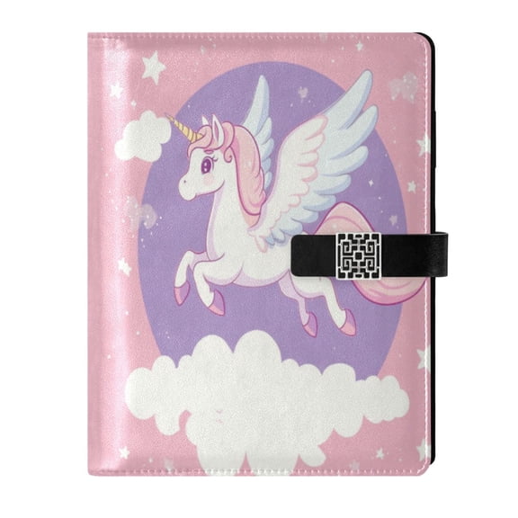 9.2x6.7 inch Leather Notebook 100 Sheets, Multi-Pocket Design & Pen Loop Flying Unicorn with Wings Refillable Journal Organizer
