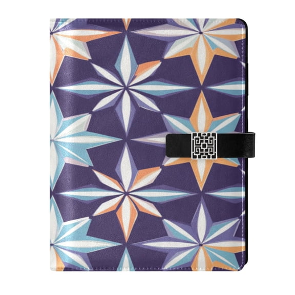 9.2x6.7 inch Leather Notebook 100 Sheets, Multi-Pocket Design & Pen Loop Geometric Stars Refillable Journal Organizer