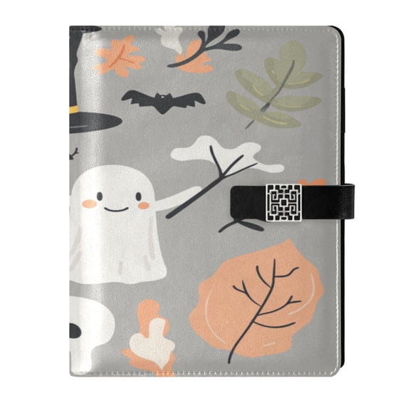 9.2x6.7 inch Leather Notebook 100 Sheets, Multi-Pocket Design & Pen Loop Ghost Character Refillable Journal Organizer