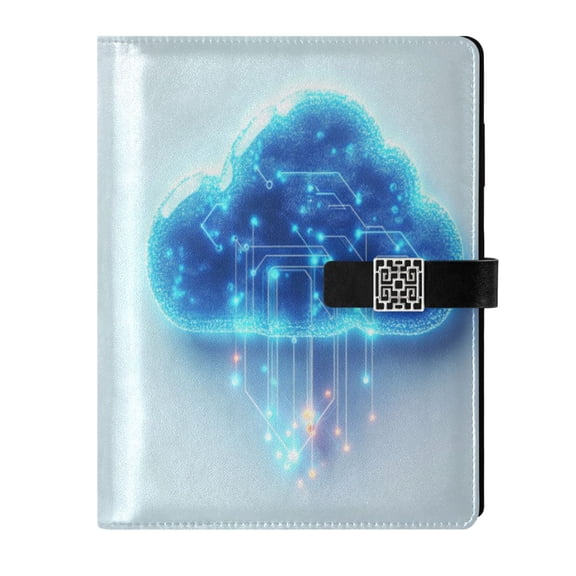 9.2x6.7 inch Leather Notebook 100 Sheets, Multi-Pocket Design & Pen Loop Glowing Blue Clouds Refillable Journal Organizer