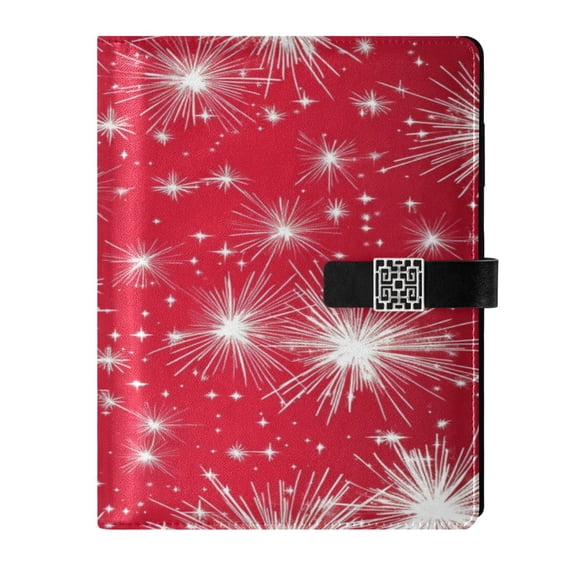 9.2x6.7 inch Leather Notebook 100 Sheets, Multi-Pocket Design & Pen Loop Glowing Stars and Fireworks Refillable Journal Organizer