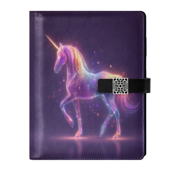 9.2x6.7 inch Leather Notebook 100 Sheets, Multi-Pocket Design & Pen Loop Glowing Unicorn Refillable Journal Organizer