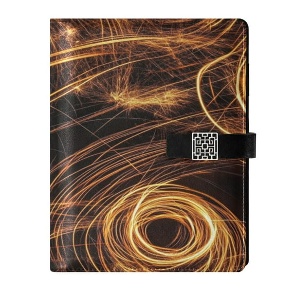 9.2x6.7 inch Leather Notebook 100 Sheets, Multi-Pocket Design & Pen Loop Gold Swirl Lines Refillable Journal Organizer