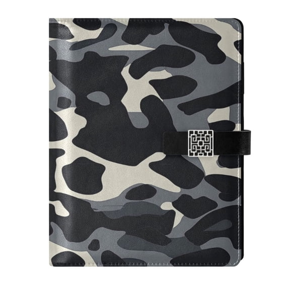 9.2x6.7 inch Leather Notebook 100 Sheets, Multi-Pocket Design & Pen Loop Gray Camouflage Refillable Journal Organizer