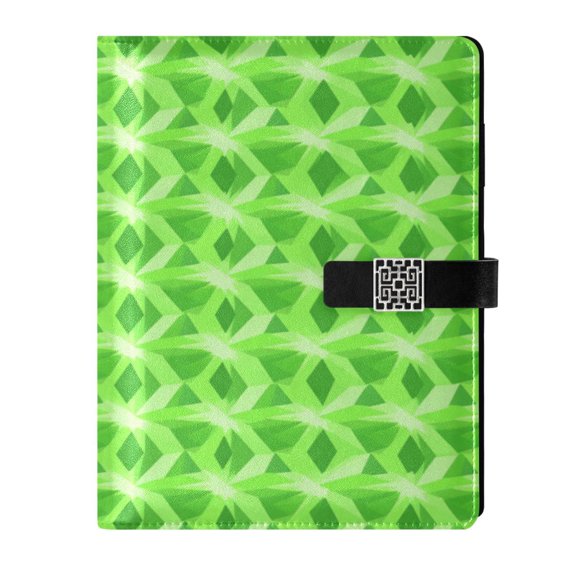9.2x6.7 inch Leather Notebook 100 Sheets, Multi-Pocket Design & Pen Loop Green Points Pattern Refillable Journal Organizer