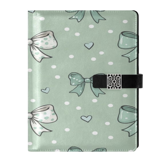 9.2x6.7 inch Leather Notebook 100 Sheets, Multi-Pocket Design & Pen Loop Green and Mint Bows Refillable Journal Organizer