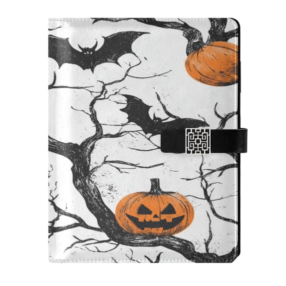 9.2x6.7 inch Leather Notebook 100 Sheets, Multi-Pocket Design & Pen Loop Halloween Decorations Pumpkins and Branches Refillable Journal Organizer