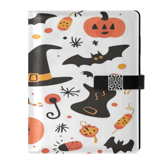 9.2x6.7 inch Leather Notebook 100 Sheets, Multi-Pocket Design & Pen Loop Halloween Doodle Clip Art Refillable Journal Organizer