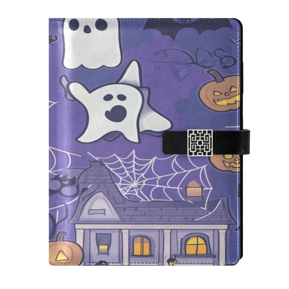 9.2x6.7 inch Leather Notebook 100 Sheets, Multi-Pocket Design & Pen Loop Halloween-themed Style Refillable Journal Organizer