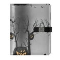 thumbnail image 1 of 9.2x6.7 inch Leather Notebook 100 Sheets, Multi-Pocket Design & Pen Loop Halloween with Pumpkins and Trees Refillable Journal Organizer, 1 of 6