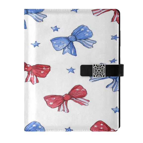 9.2x6.7 inch Leather Notebook 100 Sheets, Multi-Pocket Design & Pen Loop Hand-drawn Bows Refillable Journal Organizer