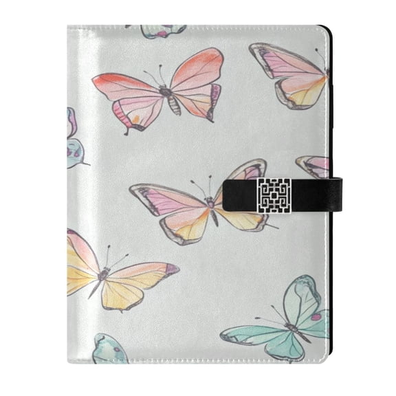 9.2x6.7 inch Leather Notebook 100 Sheets, Multi-Pocket Design & Pen Loop Hand-drawn Pastel Colors Butterflies Refillable Journal Organizer