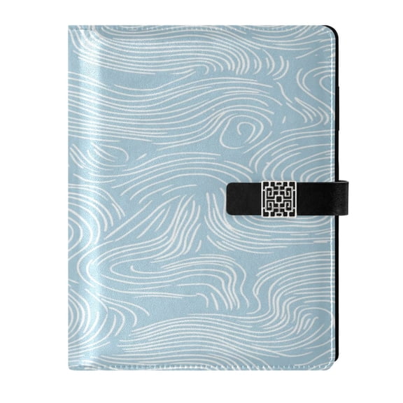 9.2x6.7 inch Leather Notebook 100 Sheets, Multi-Pocket Design & Pen Loop Hand-drawn Waves Refillable Journal Organizer