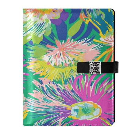9.2x6.7 inch Leather Notebook 100 Sheets, Multi-Pocket Design & Pen Loop Impressions Of Flowers Refillable Journal Organizer