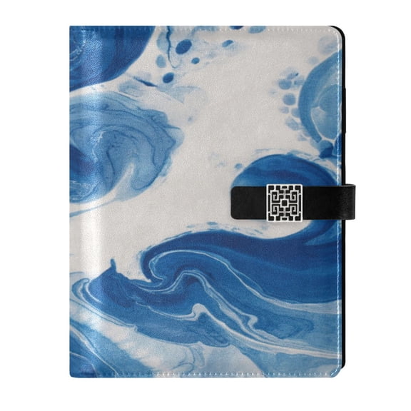 9.2x6.7 inch Leather Notebook 100 Sheets, Multi-Pocket Design & Pen Loop Indigo Blue Tie-dye Pattern Refillable Journal Organizer