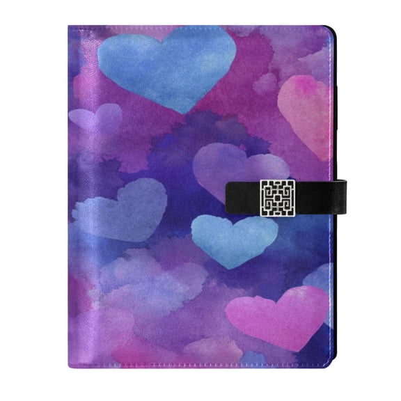 9.2x6.7 inch Leather Notebook 100 Sheets, Multi-Pocket Design & Pen Loop Indigo and Violet Hearts Refillable Journal Organizer
