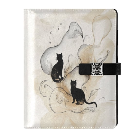 9.2x6.7 inch Leather Notebook 100 Sheets, Multi-Pocket Design & Pen Loop Ink Painting Style Cat Refillable Journal Organizer