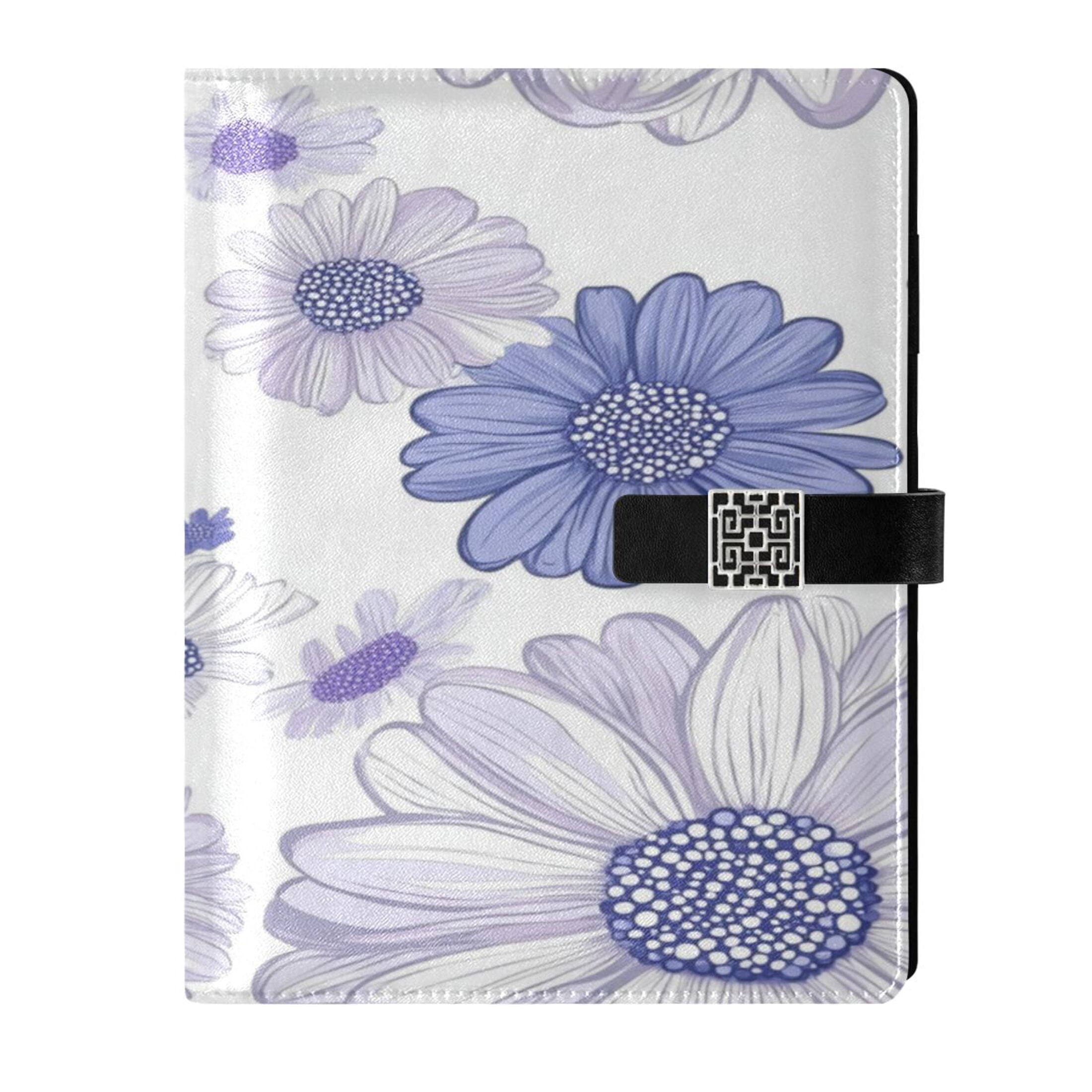 9.2x6.7 inch Leather Notebook 100 Sheets, Multi-Pocket Design & Pen Loop Large Daisy Flowers Refillable Journal Organizer