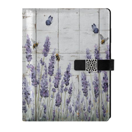 9.2x6.7 inch Leather Notebook 100 Sheets, Multi-Pocket Design & Pen Loop Lavender and Bees Refillable Journal Organizer