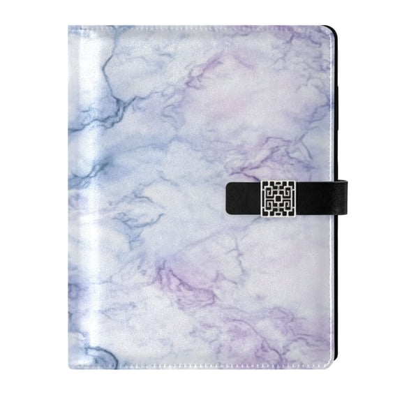9.2x6.7 inch Leather Notebook 100 Sheets, Multi-Pocket Design & Pen Loop Light Purple and Blue Marble Refillable Journal Organizer