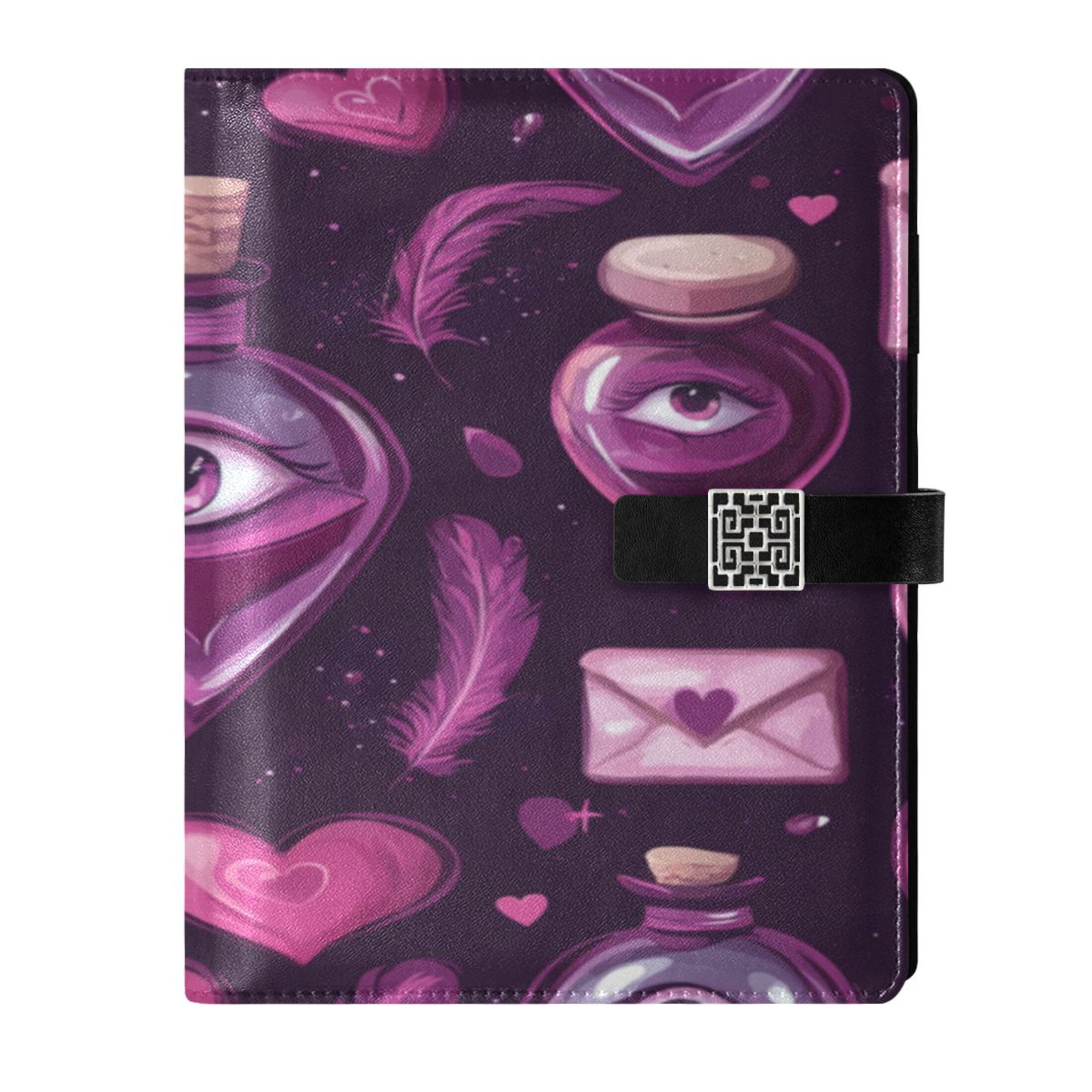 9.2x6.7 inch Leather Notebook 100 Sheets, Multi-Pocket Design & Pen Loop Love Potion Bottles Refillable Journal Organizer