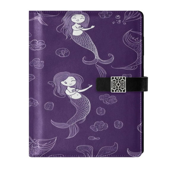 9.2x6.7 inch Leather Notebook 100 Sheets, Multi-Pocket Design & Pen Loop Mermaids Refillable Journal Organizer