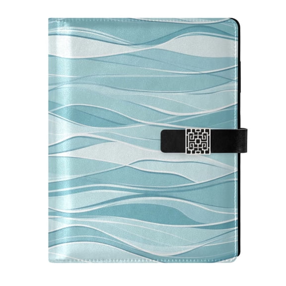9.2x6.7 inch Leather Notebook 100 Sheets, Multi-Pocket Design & Pen Loop Minimalist Waves Pattern Refillable Journal Organizer