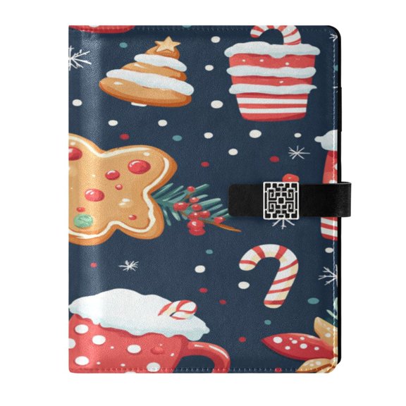 9.2x6.7 inch Leather Notebook 100 Sheets, Multi-Pocket Design & Pen Loop New Year's Pattern Refillable Journal Organizer