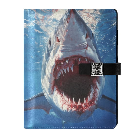 9.2x6.7 inch Leather Notebook 100 Sheets, Multi-Pocket Design & Pen Loop Open Shark Mouth Refillable Journal Organizer