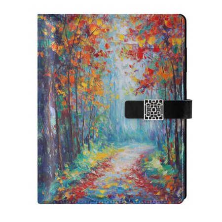 9.2x6.7 inch Leather Notebook 100 Sheets, Multi-Pocket Design & Pen Loop Orange Autumn Forest Refillable Journal Organizer
