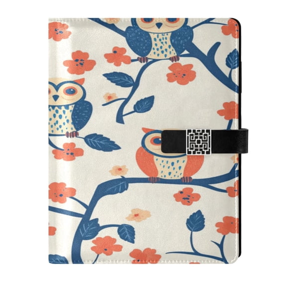 9.2x6.7 inch Leather Notebook 100 Sheets, Multi-Pocket Design & Pen Loop Owl on The Branch Refillable Journal Organizer