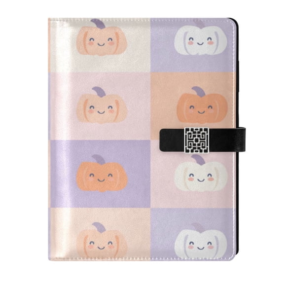 9.2x6.7 inch Leather Notebook 100 Sheets, Multi-Pocket Design & Pen Loop Pastel Colors Smiley Pumpkin Refillable Journal Organizer