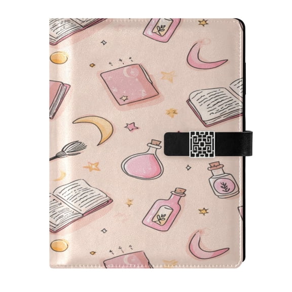 9.2x6.7 inch Leather Notebook 100 Sheets, Multi-Pocket Design & Pen Loop Pastel Pink Witchy Items Refillable Journal Organizer