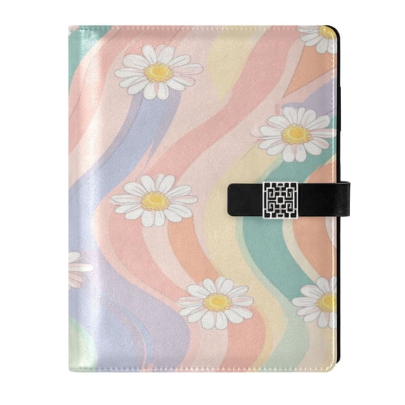 9.2x6.7 inch Leather Notebook 100 Sheets, Multi-Pocket Design & Pen Loop Pastel Rainbow Colors Pattern Refillable Journal Organizer