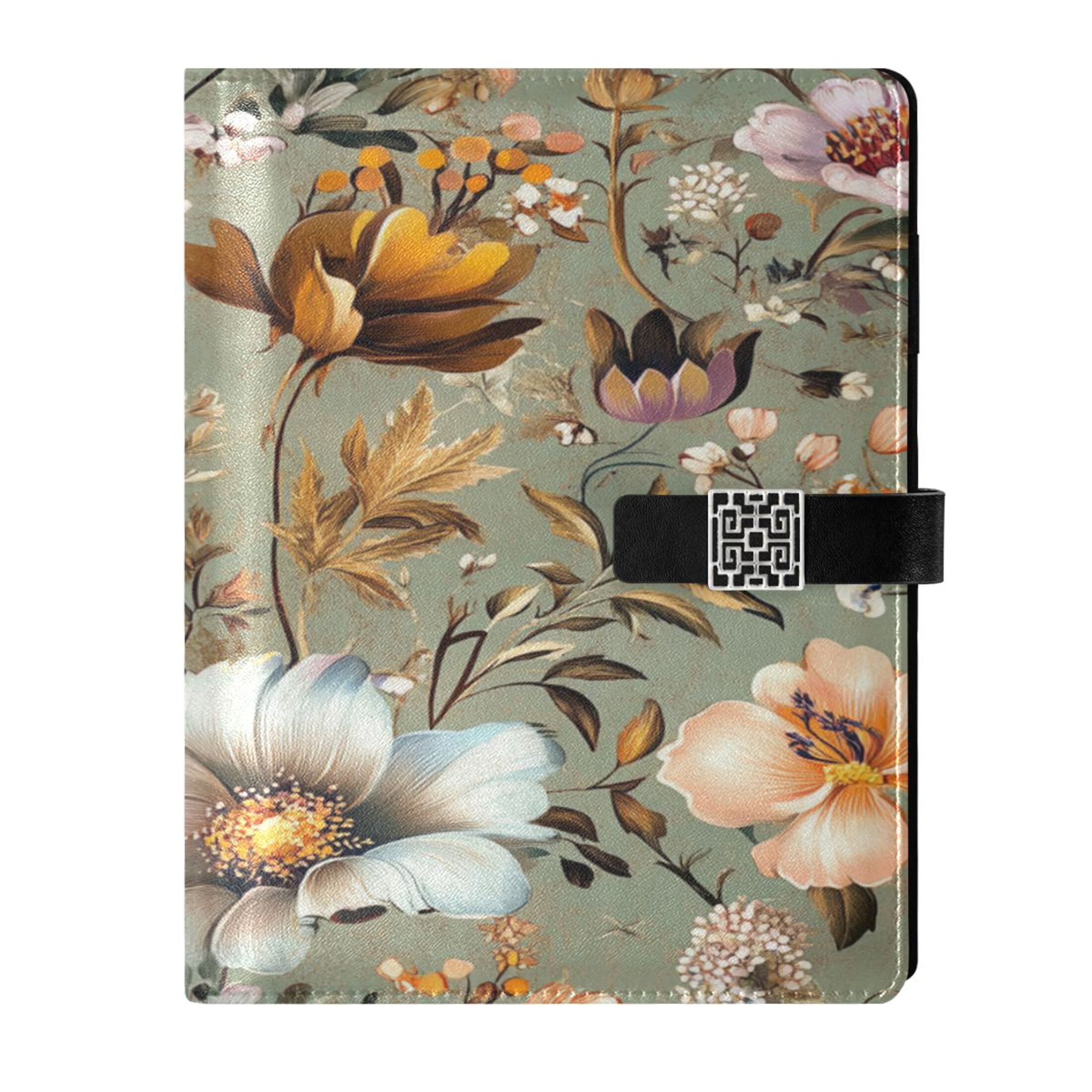 9.2x6.7 inch Leather Notebook 100 Sheets, Multi-Pocket Design & Pen Loop Pastel Vintage Floral Refillable Journal Organizer