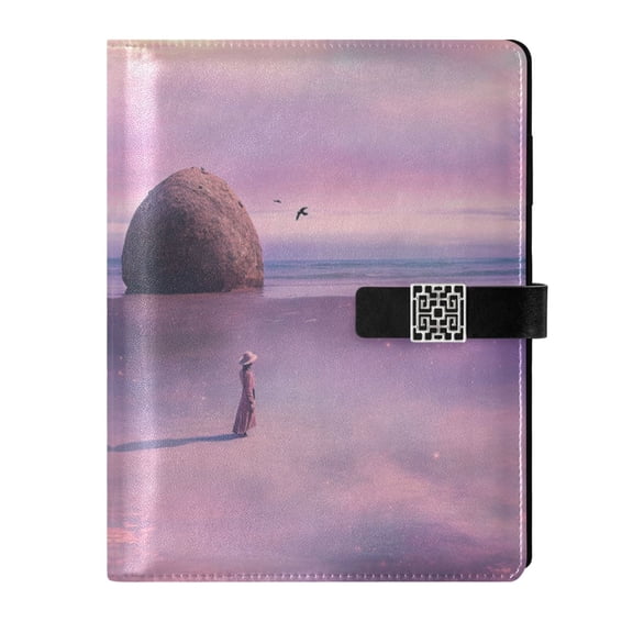9.2x6.7 inch Leather Notebook 100 Sheets, Multi-Pocket Design & Pen Loop Pink Dream Scene Refillable Journal Organizer