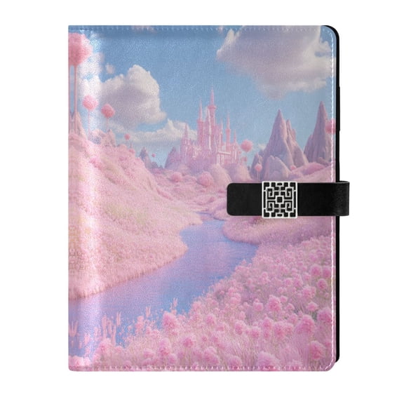 9.2x6.7 inch Leather Notebook 100 Sheets, Multi-Pocket Design & Pen Loop Pink Fairy Tale World Refillable Journal Organizer
