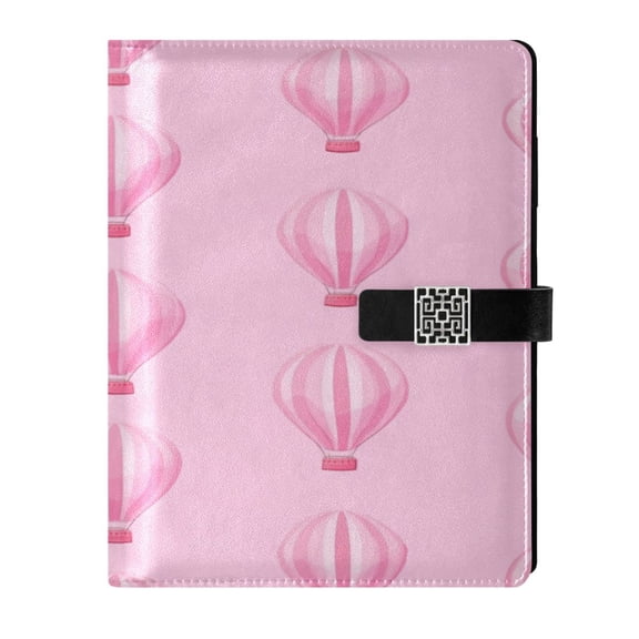 9.2x6.7 inch Leather Notebook 100 Sheets, Multi-Pocket Design & Pen Loop Pink Hot Air Balloon Refillable Journal Organizer