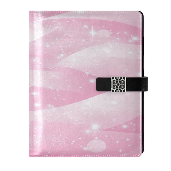 9.2x6.7 inch Leather Notebook 100 Sheets, Multi-Pocket Design & Pen Loop Pink Stars and Waves Refillable Journal Organizer