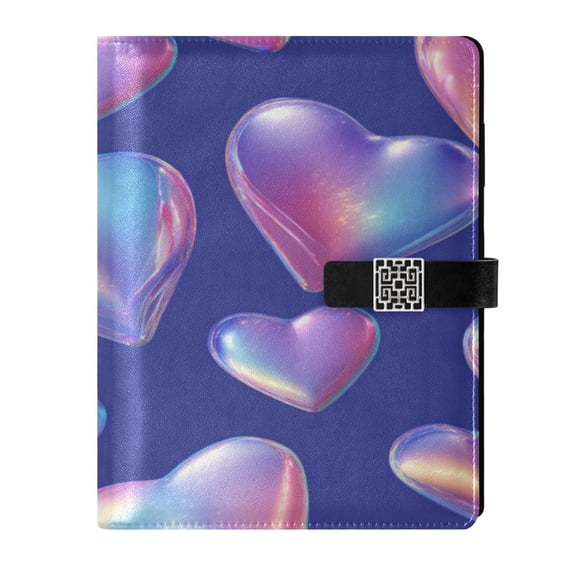 9.2x6.7 inch Leather Notebook 100 Sheets, Multi-Pocket Design & Pen Loop Pink-purple Hearts Refillable Journal Organizer