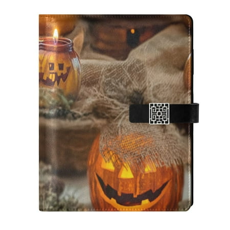 9.2x6.7 inch Leather Notebook 100 Sheets, Multi-Pocket Design & Pen Loop Pumpkin-shaped Glass Jar Refillable Journal Organizer