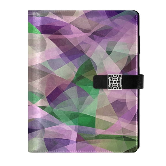9.2x6.7 inch Leather Notebook 100 Sheets, Multi-Pocket Design & Pen Loop Purple Abstract Wave Pattern Refillable Journal Organizer