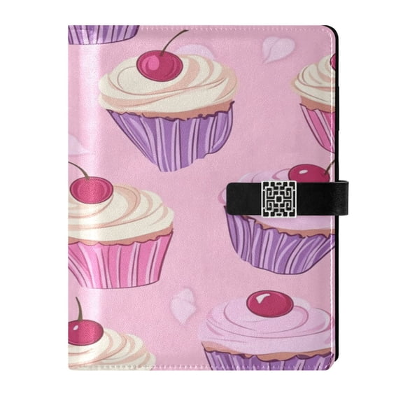 9.2x6.7 inch Leather Notebook 100 Sheets, Multi-Pocket Design & Pen Loop Purple Cake Refillable Journal Organizer