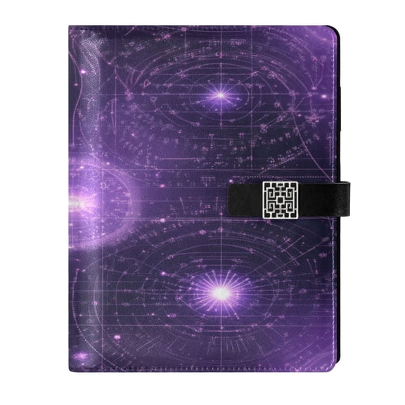 9.2x6.7 inch Leather Notebook 100 Sheets, Multi-Pocket Design & Pen Loop Purple Pattern Background Refillable Journal Organizer