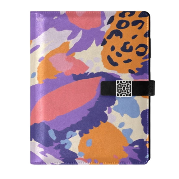 9.2x6.7 inch Leather Notebook 100 Sheets, Multi-Pocket Design & Pen Loop Purple and Orange Leopard Refillable Journal Organizer
